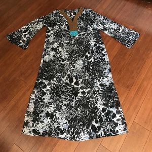 Plus Size Beaded Long Sleeve Sheer Tunic Swimsuit Cover Size 14